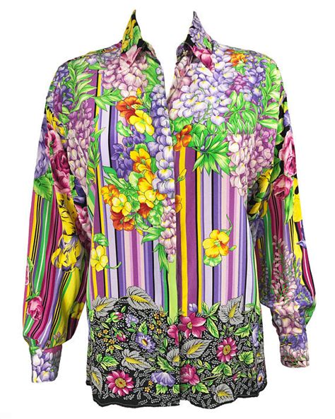 versus versace striped and floral silk shirt vintage|Gianni Versace Stripe .